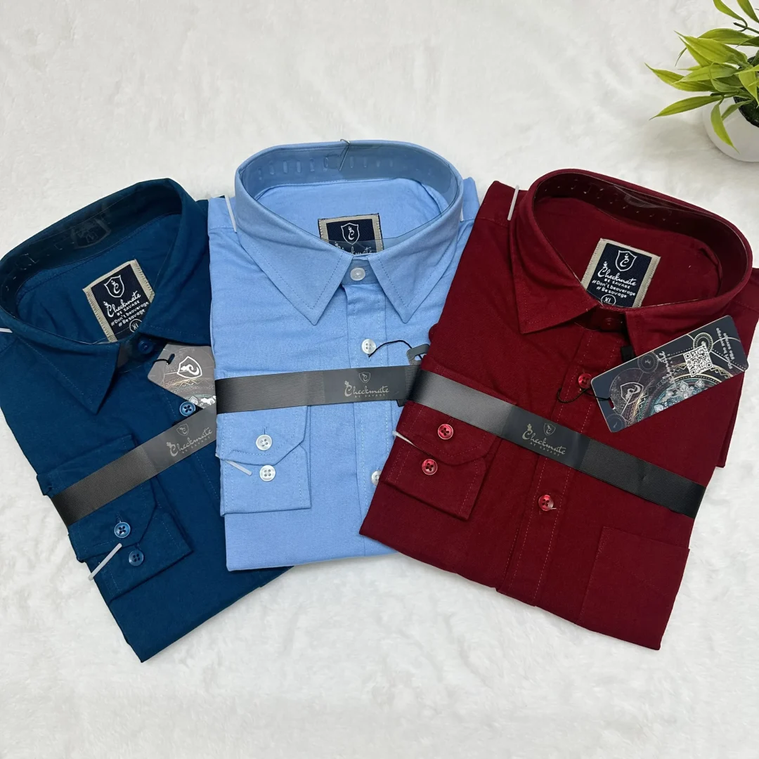 3 Pcs Cotton Shirt Combo (Pretrol, Sky & Maroon)