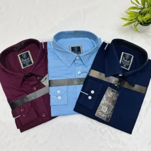 3 Pcs Cotton Shirt Combo (Purple, Sky, Navy Blue)