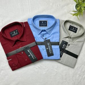 3 Pcs Solid Color Full Sleeve Shirt Combo (Ash Sky & Maroon)