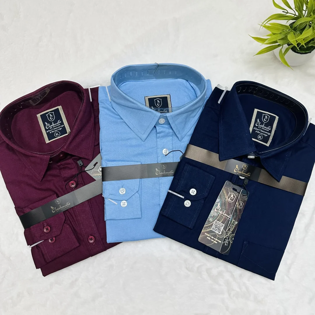 3 Pcs Cotton Shirt Combo (Purple, Sky, Navy Blue)