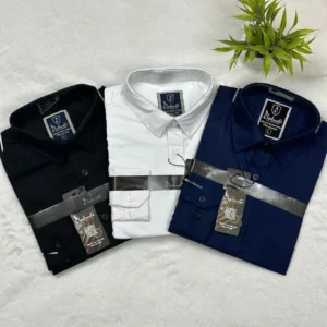 3 Pcs Cotton Shirt Combo (White, Black & Navy)