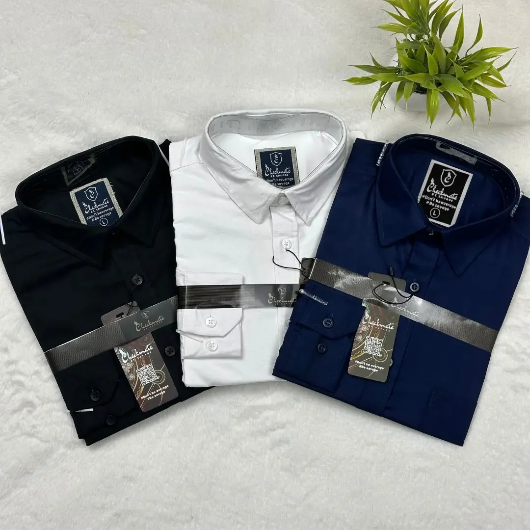 3 Pcs Cotton Shirt Combo (White, Black & Navy)